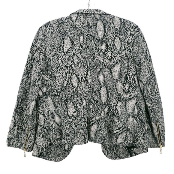 REBECCA TAYLOR Open Front Blazer Black White Snake Print Peplum Back SMALL? - Picture 3 of 10
